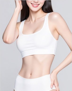 흰 크롭톱·흰 속옷 여성 광고 모델 몸통 사진